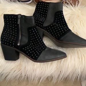 Lucky Brand black suede and gunmetal booties
